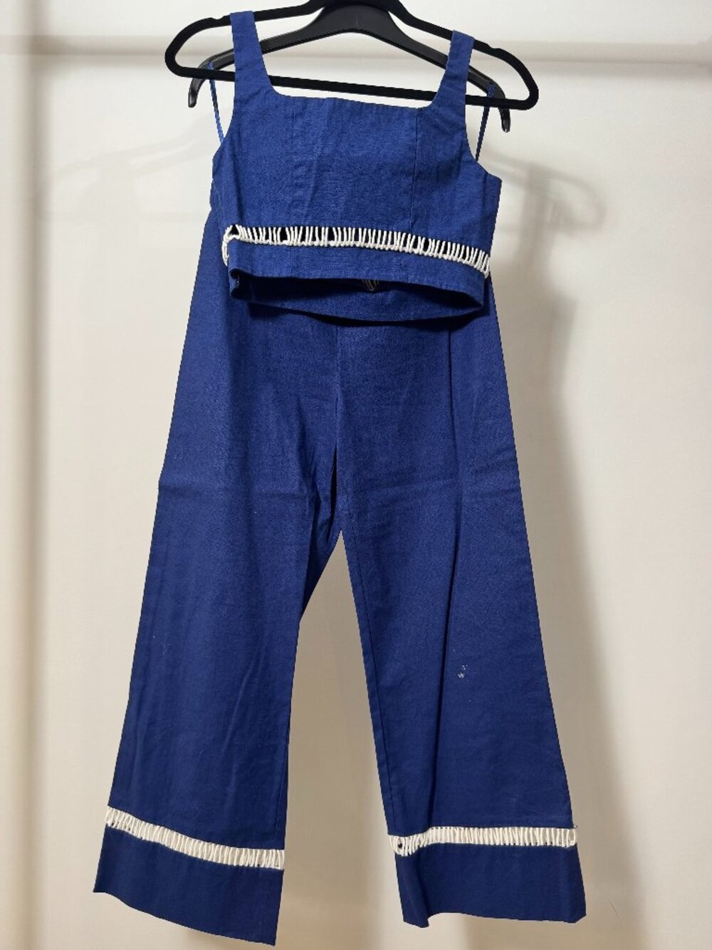 STAUD Blue Linen Crop Top & Wide Leg Pants 2-Piece Set